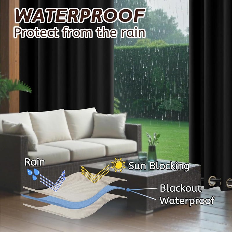 Arfntevss Outdoor Curtains for Patio Waterproof 2 Panels Blackout Curtains 108 inch Long with Zipper Top & Bottom Grommet Sun Blocking Outdoor Privacy Drape for Gazebo Porch Pergola (54x108, Black) - Image 4